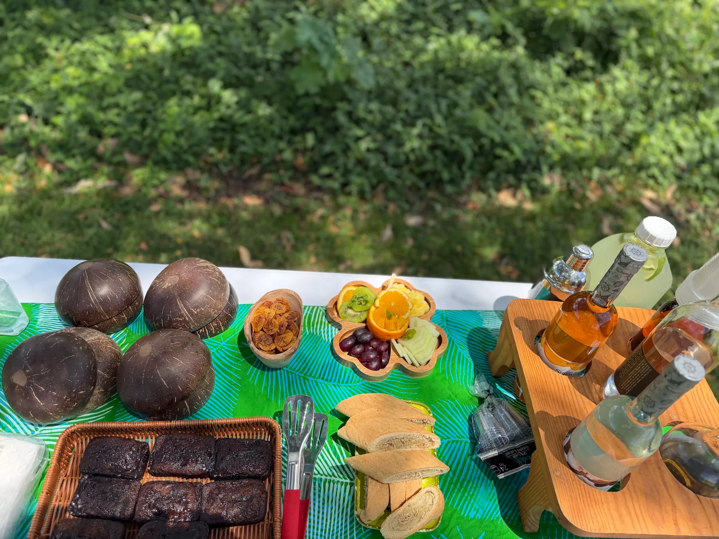 Local food and drinks laid out on a table